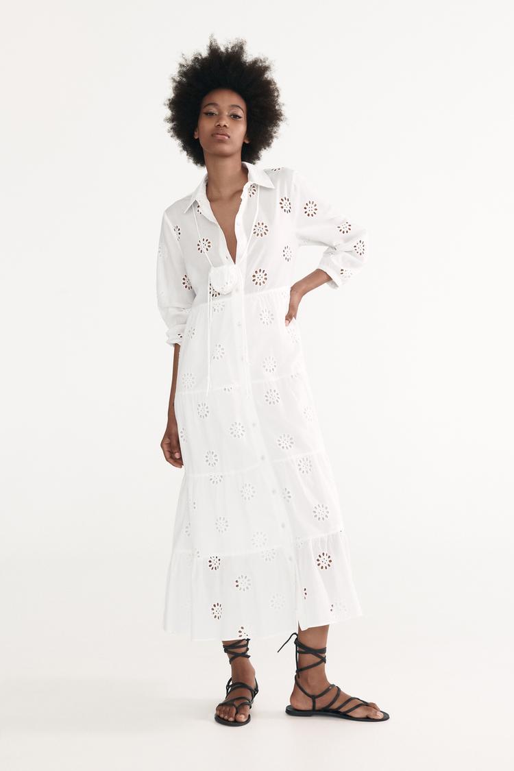 VESTITO CON RICAMI TRAFORATI CON BORSETTA Bianco ZARA Italia Italy